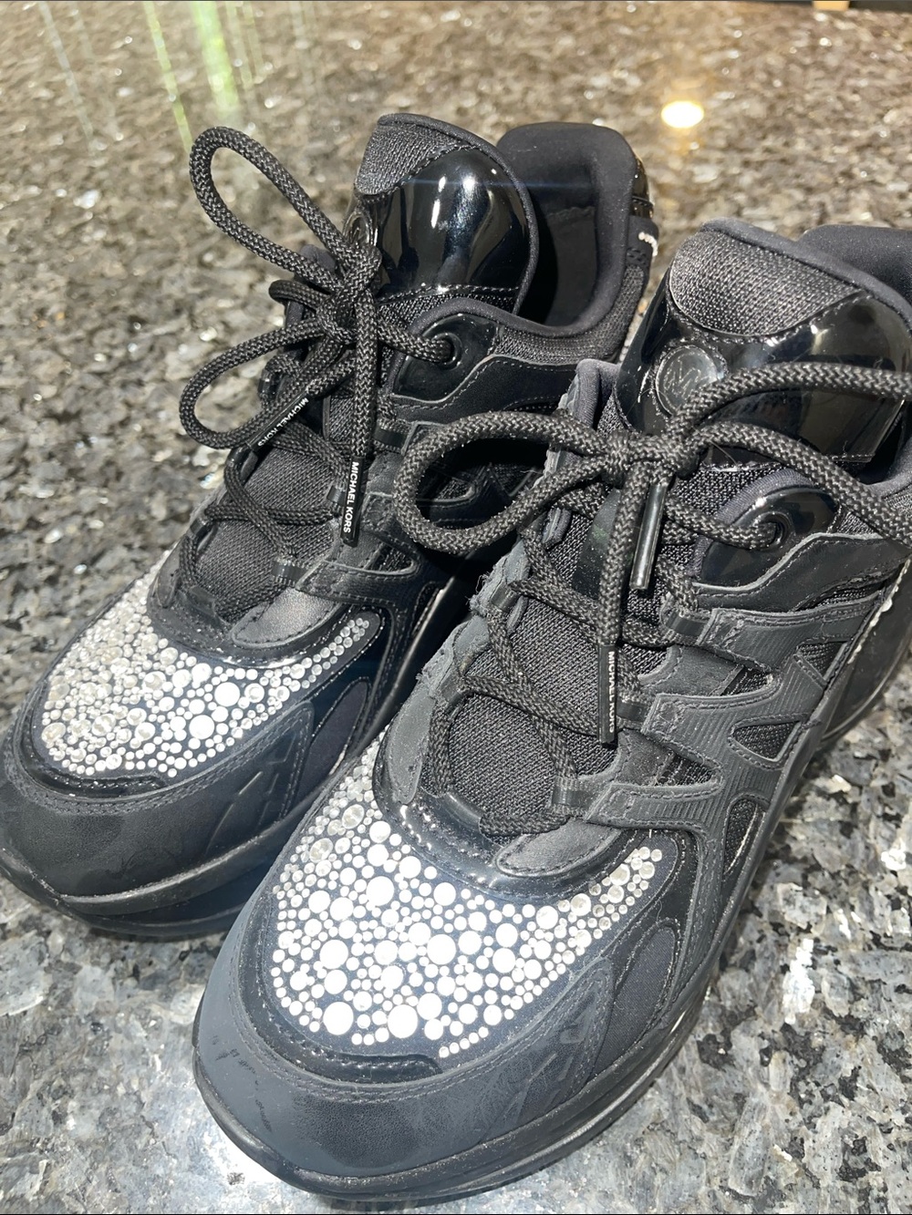 Black Michael Kors Embellished Rhinestone Platform Sneakers
